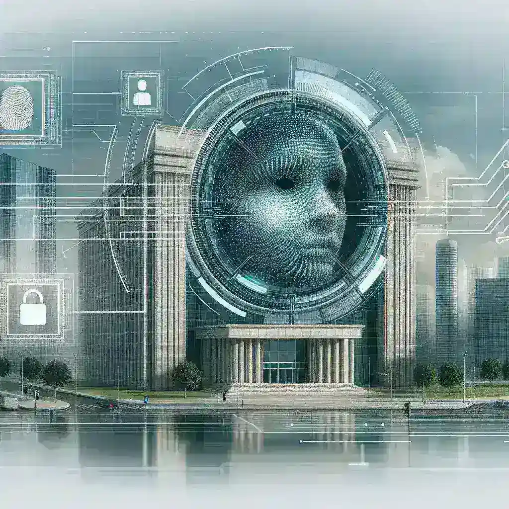 "Ilustrasi sistem keamanan biometrik dalam industri perbankan nasional, dengan fokus pada teknologi pengenalan sidik jari dan pengenalan wajah yang meningkatkan keamanan transaksi perbankan."